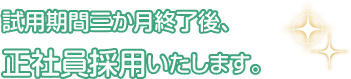 試用期間三か月終了後、正社員採用いたします。